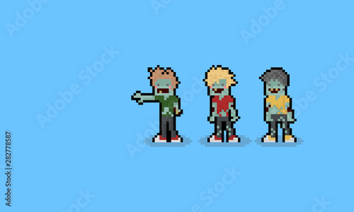 Pixel art cartoon zombie characters.8bit.halloween.
