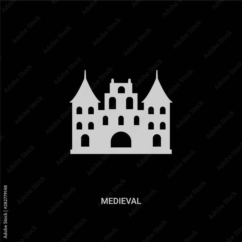 white medieval vector icon on black background. modern flat medieval from monuments concept vector sign symbol can be use for web, mobile and logo.