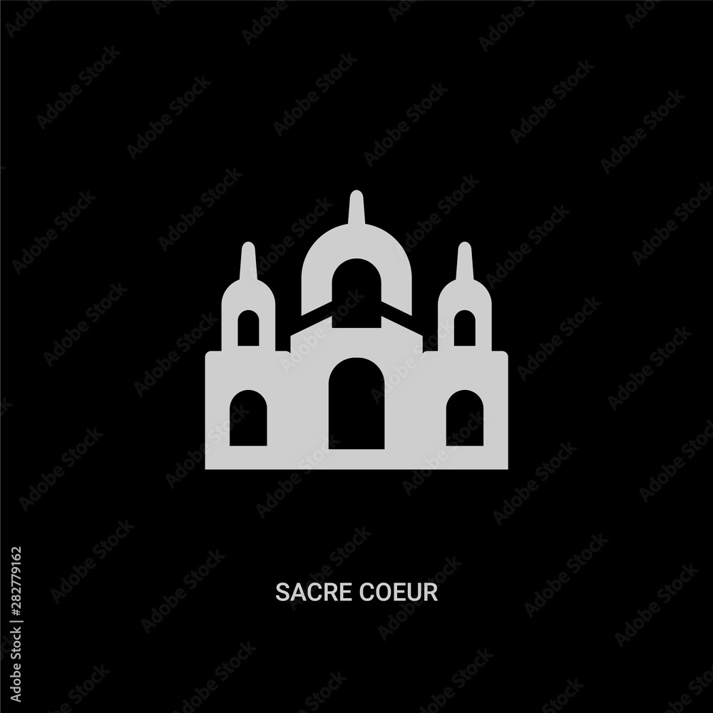 white sacre coeur vector icon on black background. modern flat sacre coeur from monuments concept vector sign symbol can be use for web, mobile and logo.