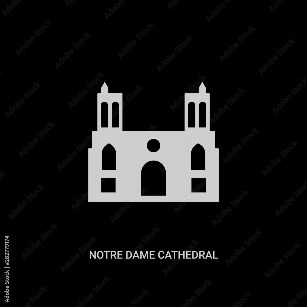white notre dame cathedral vector icon on black background. modern flat notre dame cathedral from monuments concept vector sign symbol can be use for web, mobile and logo.