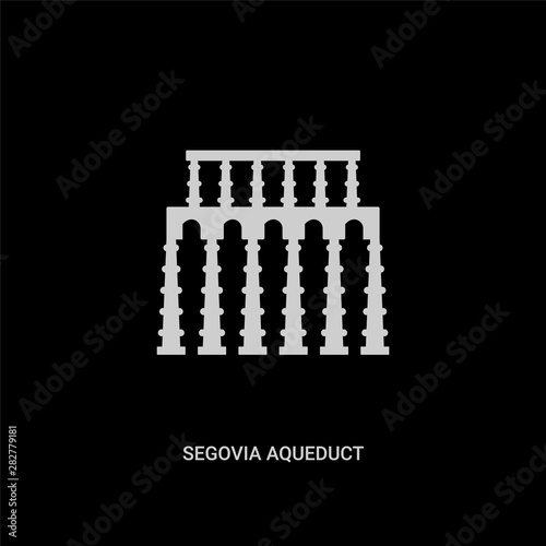 white segovia aqueduct vector icon on black background. modern flat segovia aqueduct from monuments concept vector sign symbol can be use for web, mobile and logo.