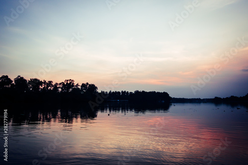 Beautiful sunset on the rever in Thailand