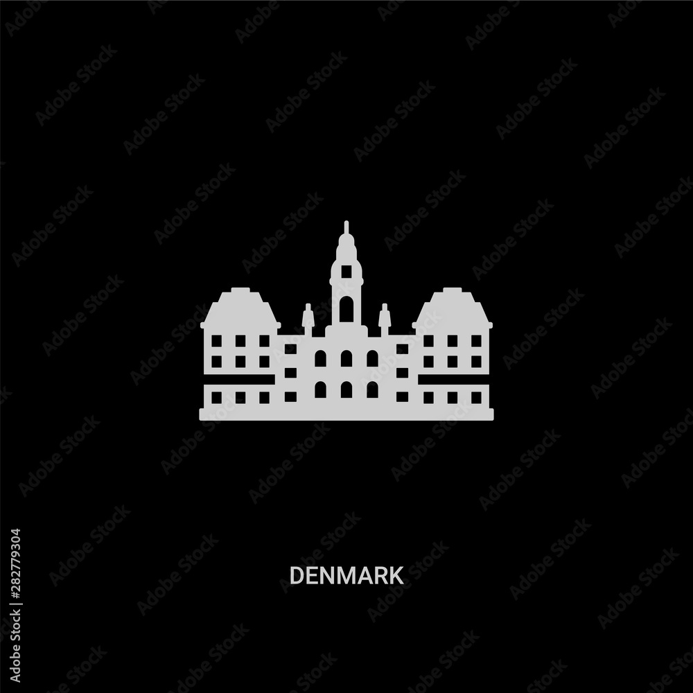 white denmark vector icon on black background. modern flat denmark from monuments concept vector sign symbol can be use for web, mobile and logo.