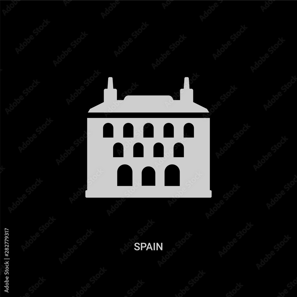 white spain vector icon on black background. modern flat spain from monuments concept vector sign symbol can be use for web, mobile and logo.