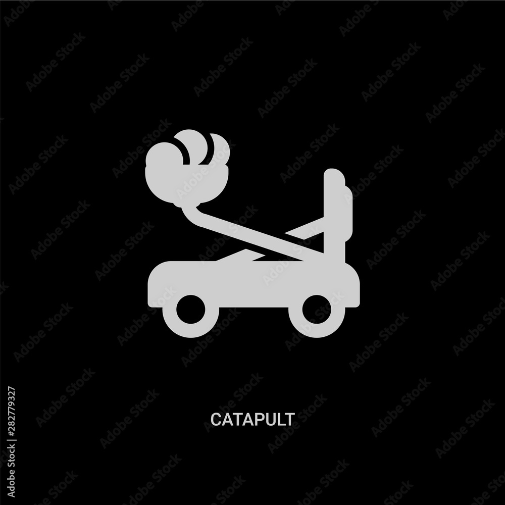 white catapult vector icon on black background. modern flat catapult from miscellaneous concept vector sign symbol can be use for web, mobile and logo. white catapult vector icon on black background. modern flat catapult from miscellaneous concept vector sign symbol can be use for web, mobile and logo.