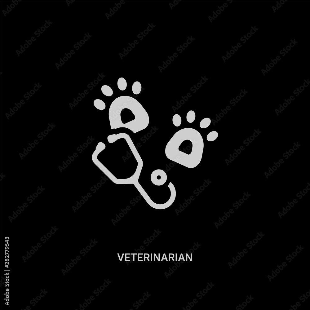 white veterinarian vector icon on black background. modern flat veterinarian from medical concept vector sign symbol can be use for web, mobile and logo. white veterinarian vector icon on black background. modern flat veterinarian from medical concept vector sign symbol can be use for web, mobile and logo.