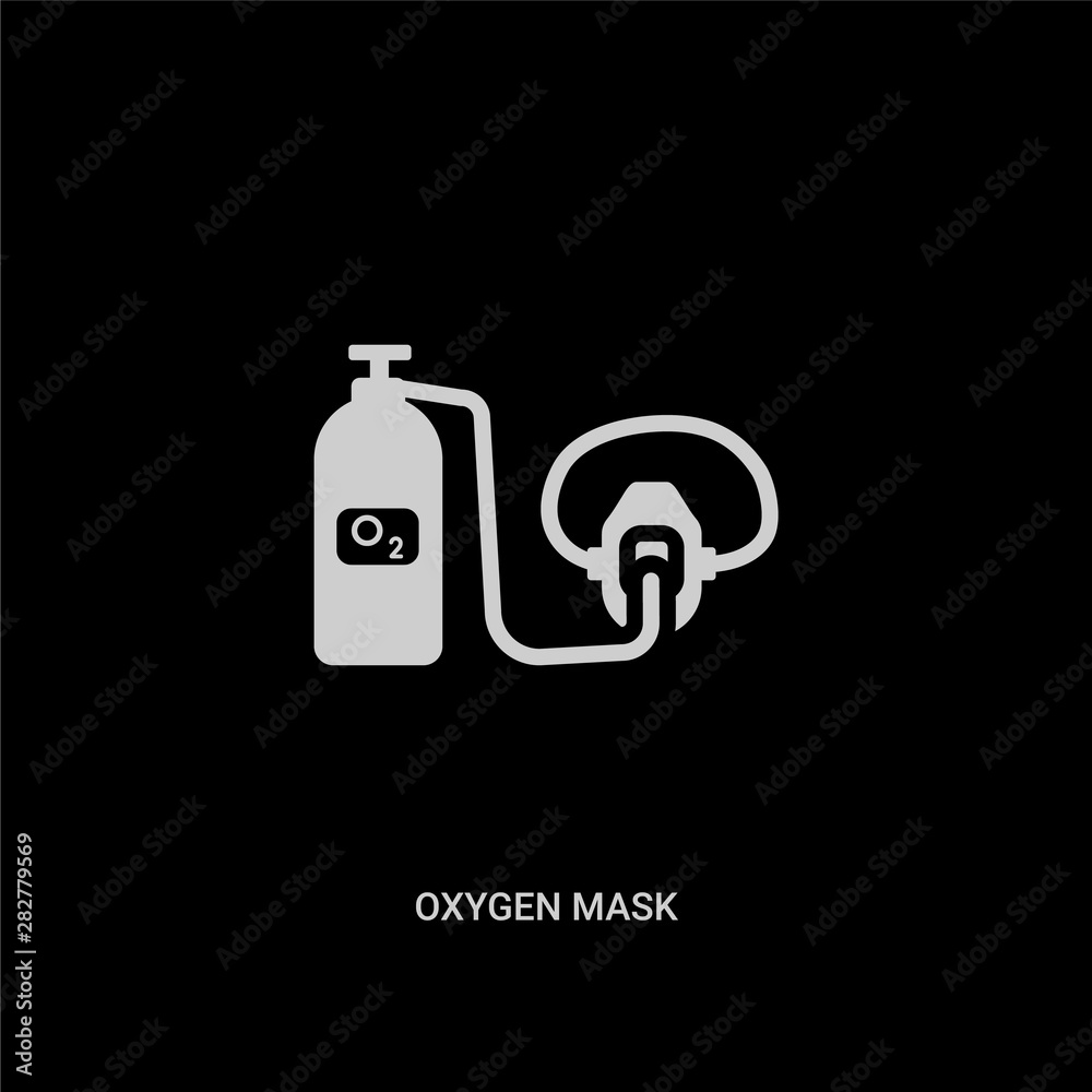white oxygen mask vector icon on black background. modern flat oxygen mask from medical concept vector sign symbol can be use for web, mobile and logo. white oxygen mask vector icon on black background. modern flat oxygen mask from medical concept vector sign symbol can be use for web, mobile and logo.