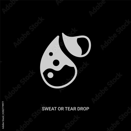 white sweat or tear drop vector icon on black background. modern flat sweat or tear drop from human body parts concept vector sign symbol can be use for web, mobile and logo.