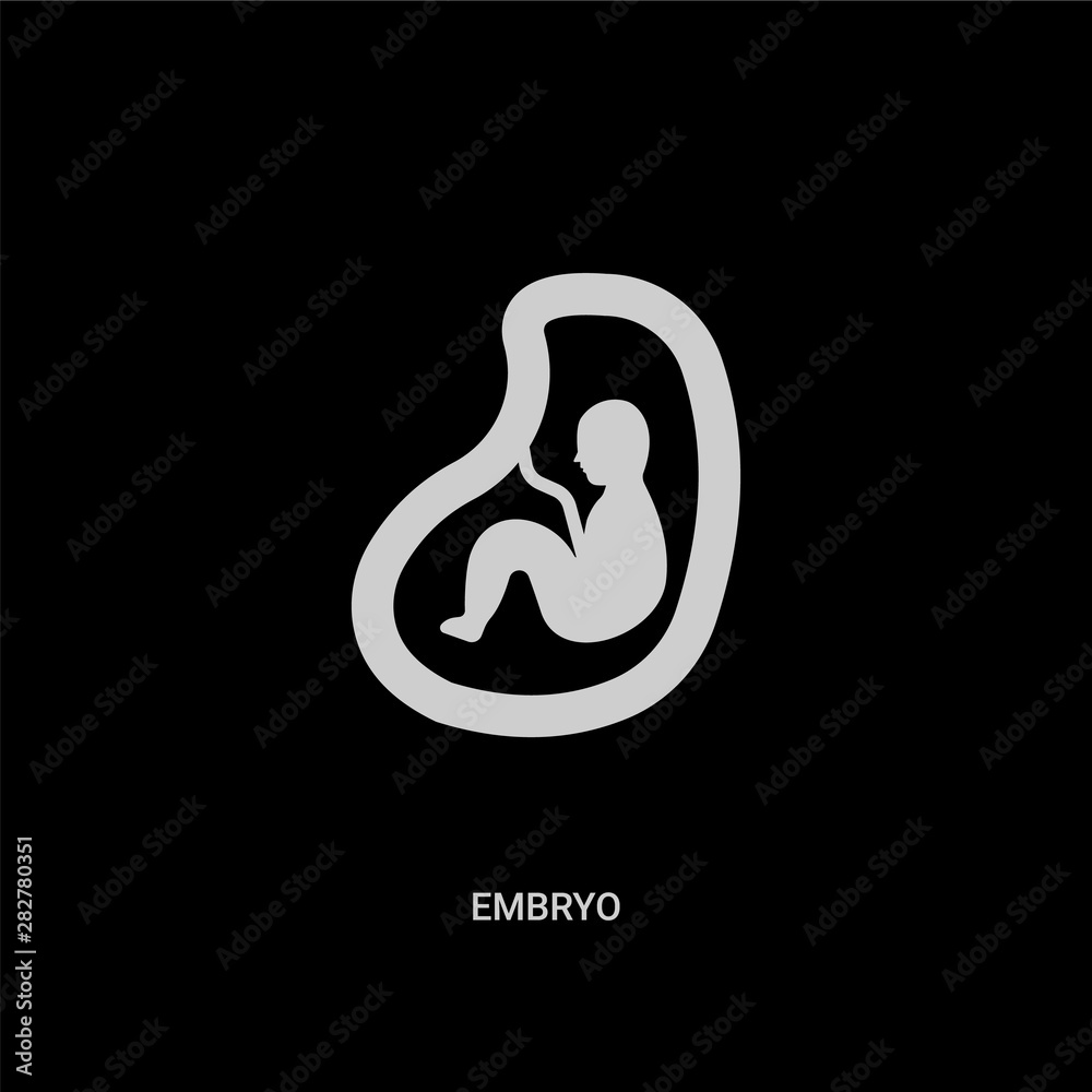 white embryo vector icon on black background. modern flat embryo from healthcare and medical concept vector sign symbol can be use for web, mobile and logo. white embryo vector icon on black background. modern flat embryo from healthcare and medical concept vector sign symbol can be use for web, mobile and logo.