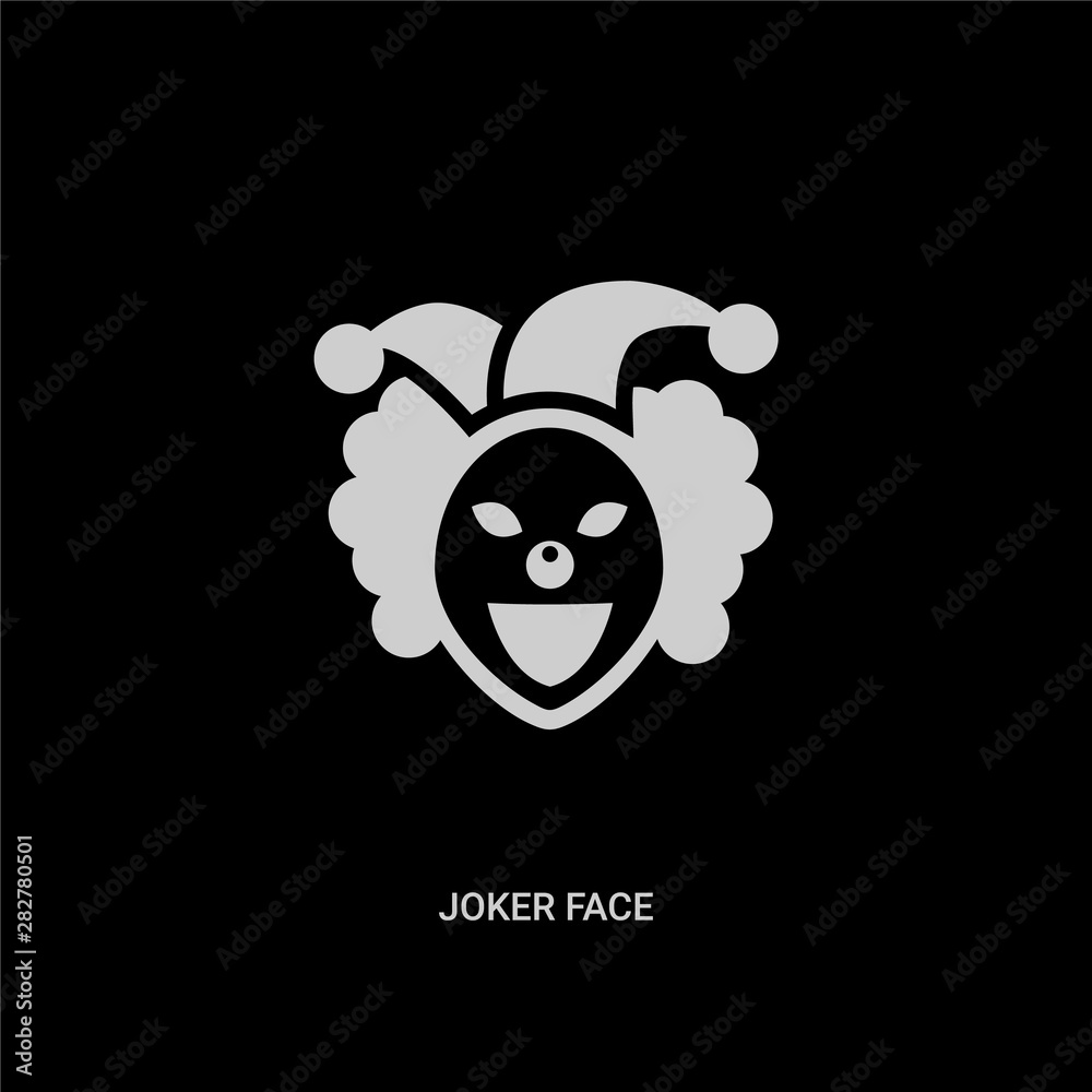 white joker face vector icon on black background. modern flat ...