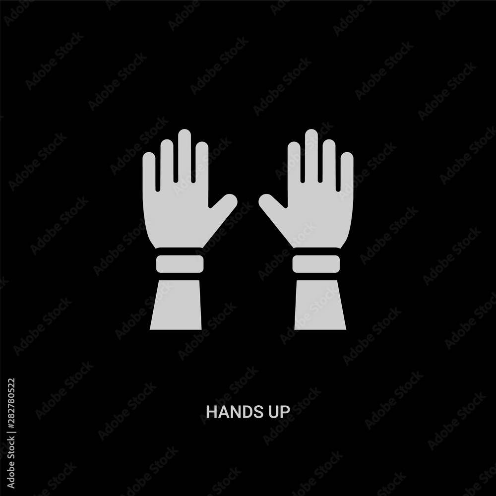 Obraz premium white hands up vector icon on black background. modern flat hands up from guestures concept vector sign symbol can be use for web, mobile and logo.