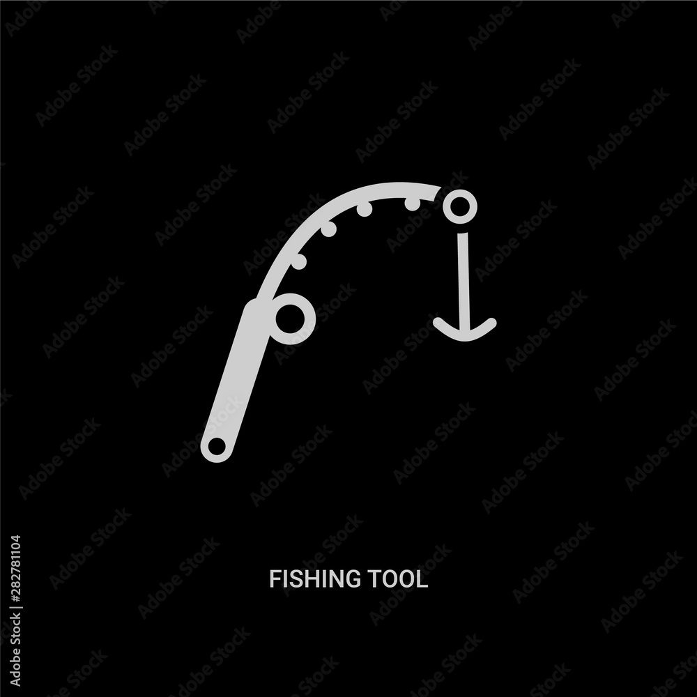 white fishing tool vector icon on black background. modern flat fishing tool from food concept vector sign symbol can be use for web, mobile and logo. white fishing tool vector icon on black background. modern flat fishing tool from food concept vector sign symbol can be use for web, mobile and logo.