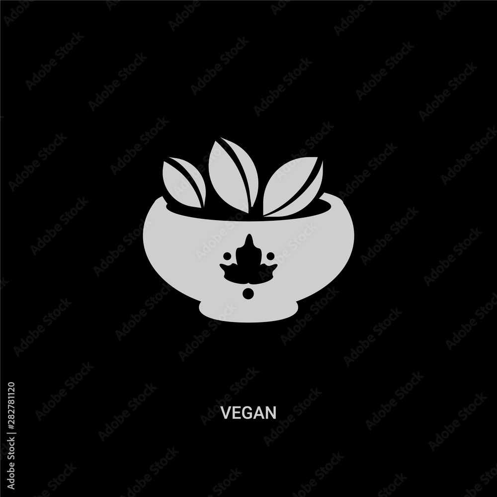 white vegan vector icon on black background. modern flat vegan from food concept vector sign symbol can be use for web, mobile and logo. white vegan vector icon on black background. modern flat vegan from food concept vector sign symbol can be use for web, mobile and logo.