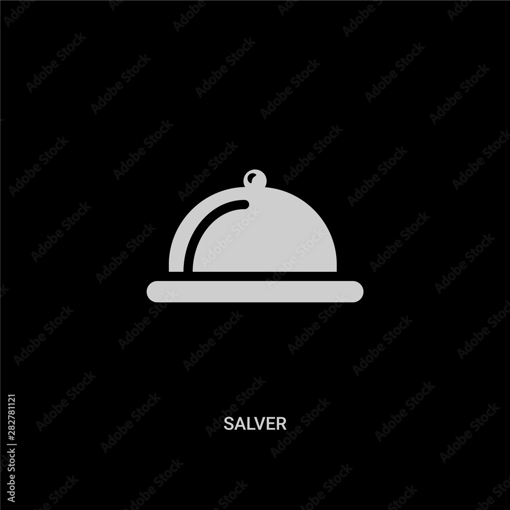 white salver vector icon on black background. modern flat salver from food concept vector sign symbol can be use for web, mobile and logo. white salver vector icon on black background. modern flat salver from food concept vector sign symbol can be use for web, mobile and logo.