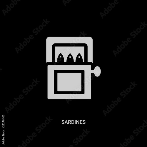 white sardines vector icon on black background. modern flat sardines from food concept vector sign symbol can be use for web, mobile and logo.