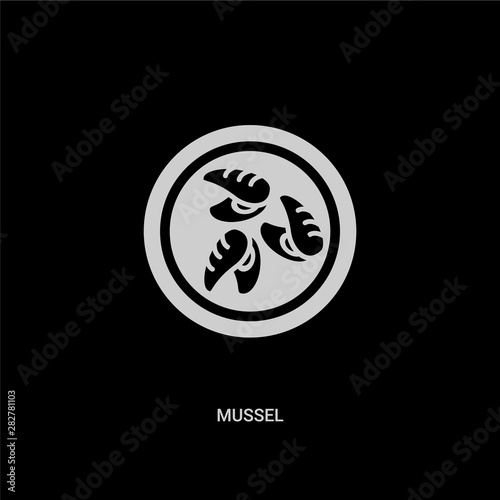 white mussel vector icon on black background. modern flat mussel from food concept vector sign symbol can be use for web, mobile and logo.