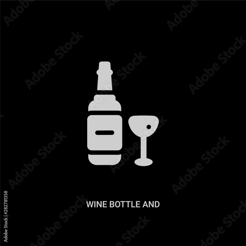 white wine bottle and glass vector icon on black background. modern flat wine bottle and glass from food concept vector sign symbol can be use for web, mobile and logo.
