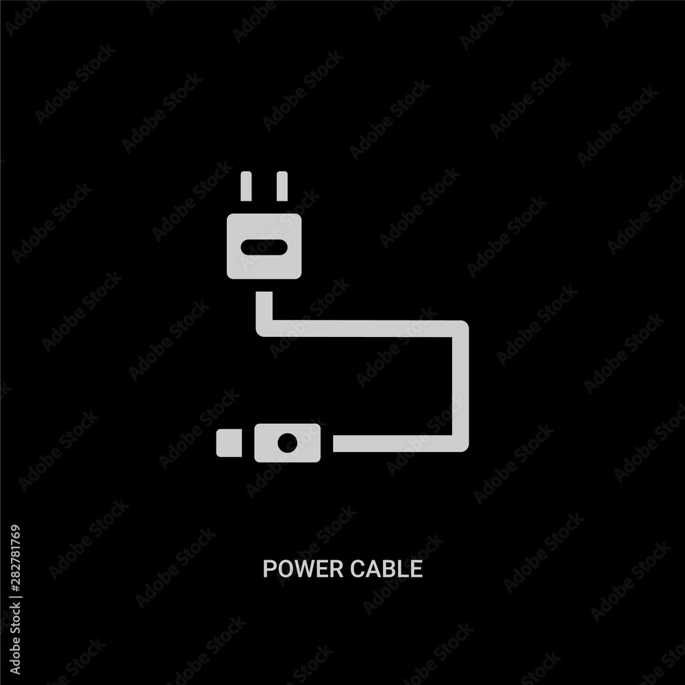 white power cable vector icon on black background. modern flat power cable from electronics concept vector sign symbol can be use for web, mobile and logo. white power cable vector icon on black background. modern flat power cable from electronics concept vector sign symbol can be use for web, mobile and logo.