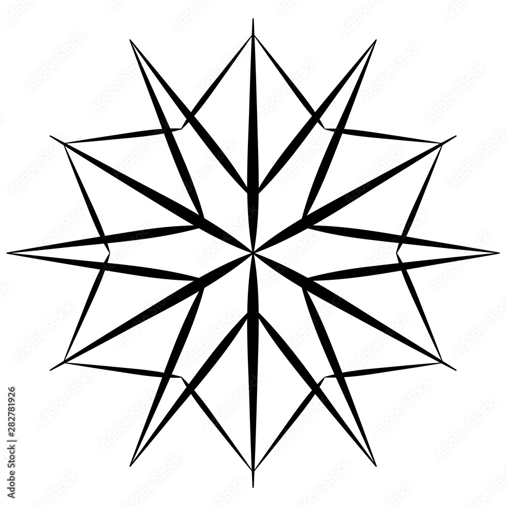 Obraz premium Black snowflake icon on white background. Stylized snowflake in hand drawing style. Element for winter pattern, design of christmas textures, abstract background.