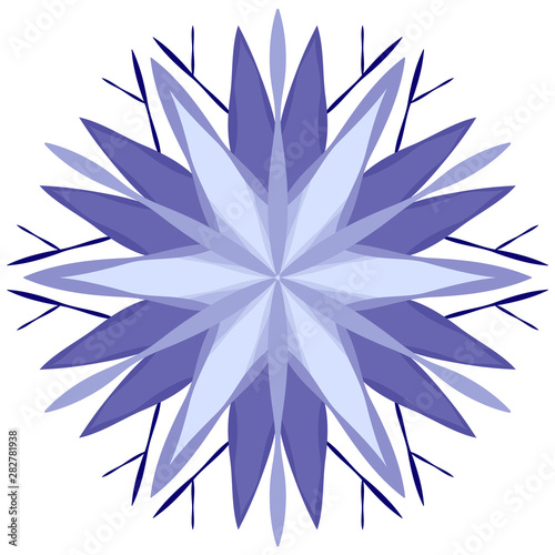 Stylized blue snowflake icon on white background. Logo for design on the theme of cold, winter. Snow crystal for Christmas decorations.