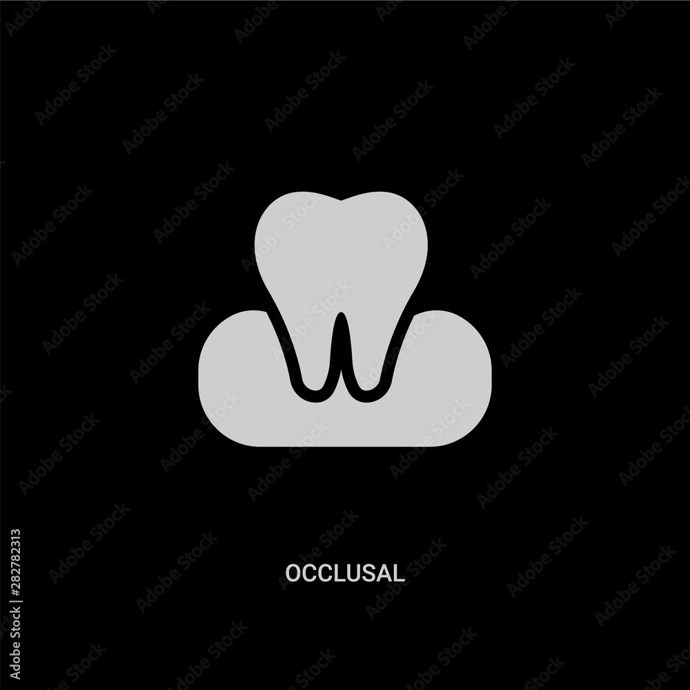 white occlusal vector icon on black background. modern flat occlusal from dentist concept vector sign symbol can be use for web, mobile and logo. white occlusal vector icon on black background. modern flat occlusal from dentist concept vector sign symbol can be use for web, mobile and logo.