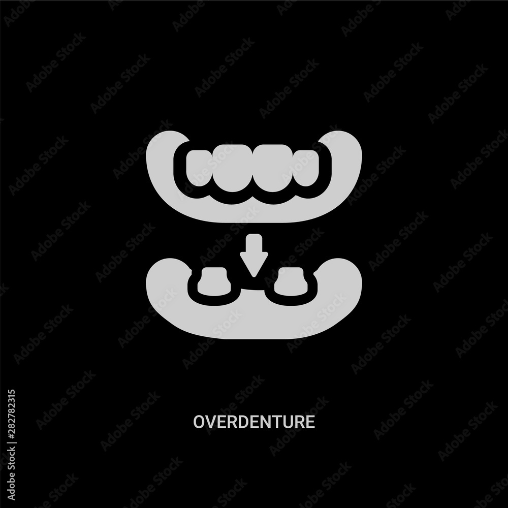 white overdenture vector icon on black background. modern flat overdenture from dentist concept vector sign symbol can be use for web, mobile and logo. white overdenture vector icon on black background. modern flat overdenture from dentist concept vector sign symbol can be use for web, mobile and logo.