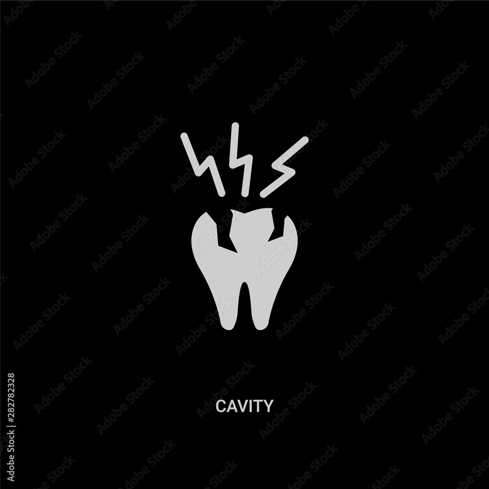 white cavity vector icon on black background. modern flat cavity from dentist concept vector sign symbol can be use for web, mobile and logo. white cavity vector icon on black background. modern flat cavity from dentist concept vector sign symbol can be use for web, mobile and logo.