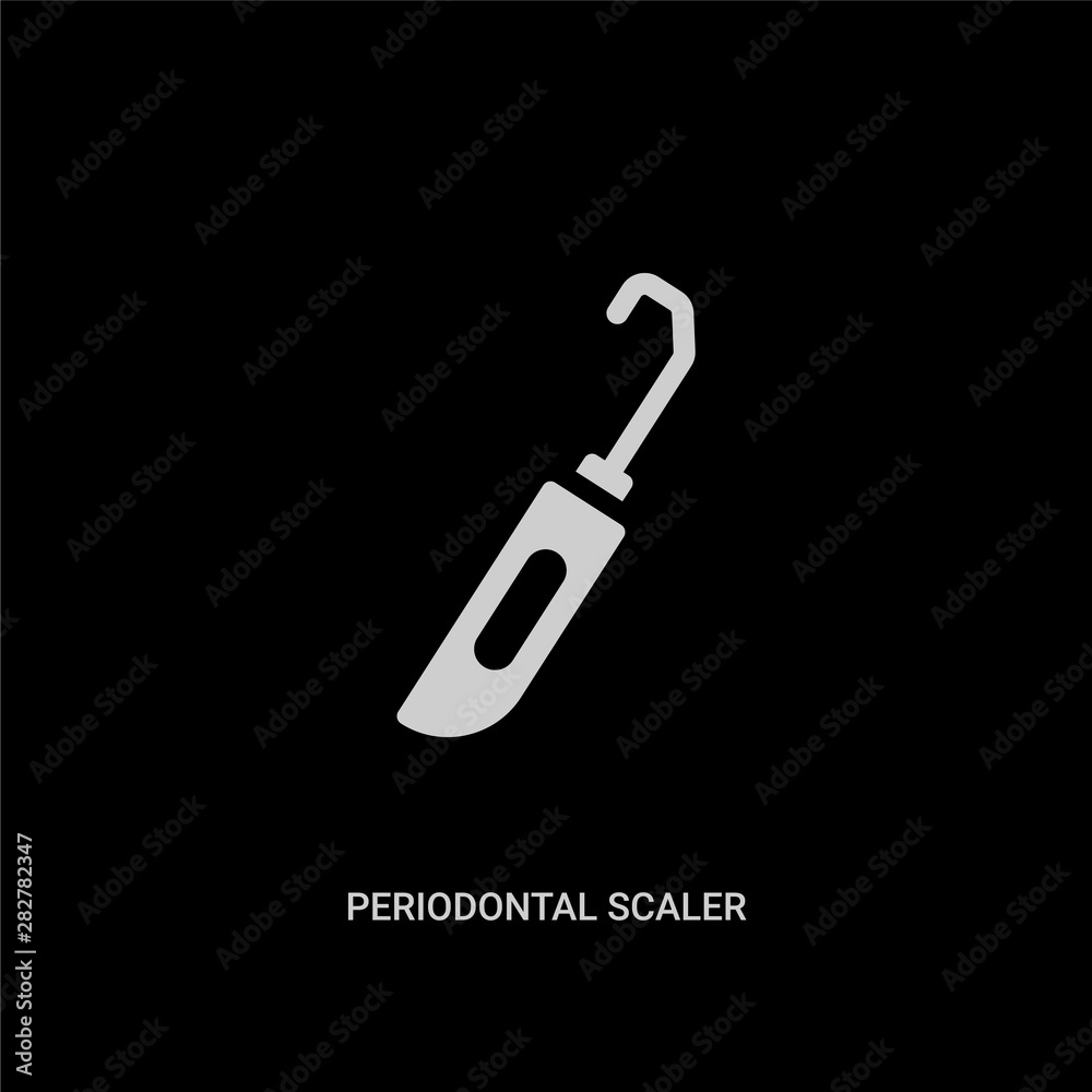 white periodontal scaler vector icon on black background. modern flat periodontal scaler from dentist concept vector sign symbol can be use for web, mobile and logo. white periodontal scaler vector icon on black background. modern flat periodontal scaler from dentist concept vector sign symbol can be use for web, mobile and logo.