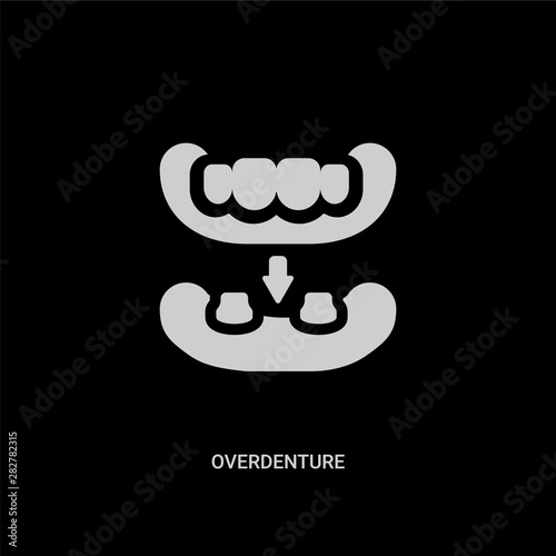 white overdenture vector icon on black background. modern flat overdenture from dentist concept vector sign symbol can be use for web, mobile and logo.