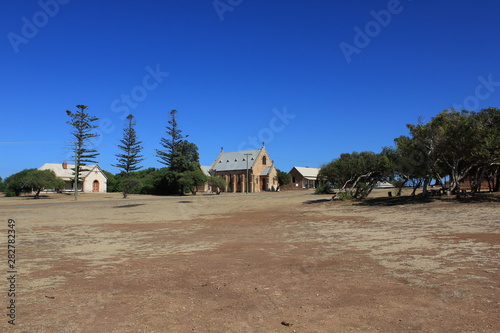 Town and bent trees in Greenough, western Australia near Perth and Geraldton photo