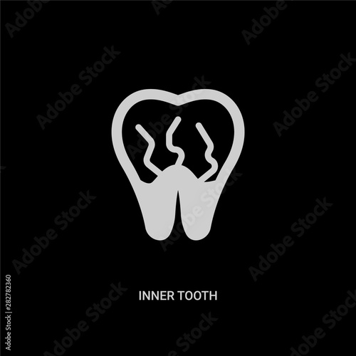 white inner tooth vector icon on black background. modern flat inner tooth from dentist concept vector sign symbol can be use for web, mobile and logo.