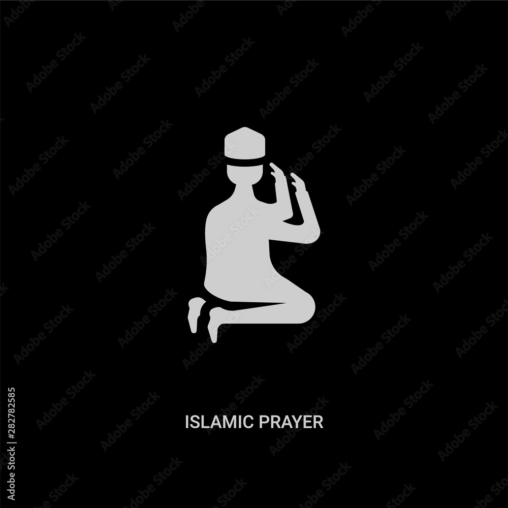 white islamic prayer vector icon on black background. modern flat islamic prayer from cultures concept vector sign symbol can be use for web, mobile and logo.