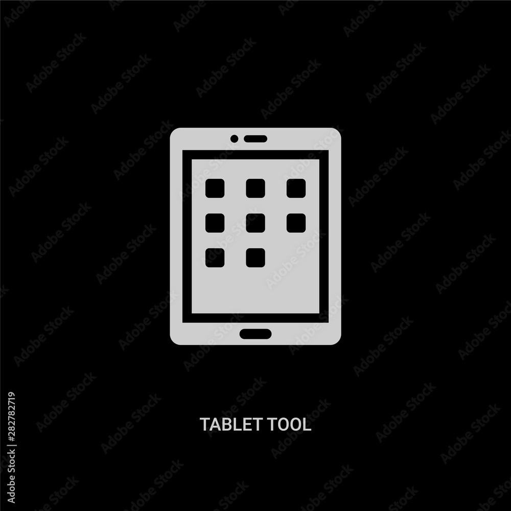 white tablet tool vector icon on black background. modern flat tablet tool from computer concept vector sign symbol can be use for web, mobile and logo. white tablet tool vector icon on black background. modern flat tablet tool from computer concept vector sign symbol can be use for web, mobile and logo.