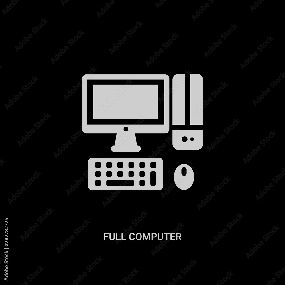 white full computer vector icon on black background. modern flat full computer from computer concept vector sign symbol can be use for web, mobile and logo.