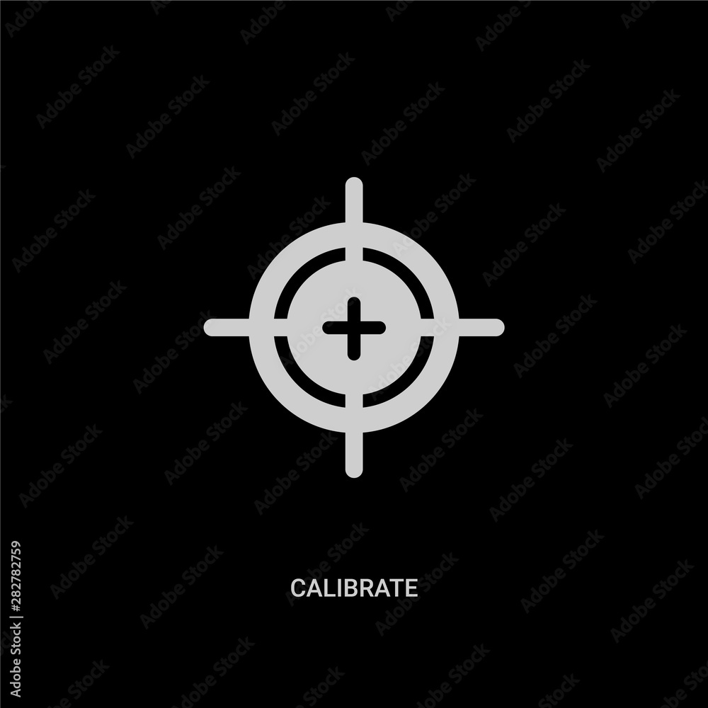 white calibrate vector icon on black background. modern flat calibrate from computer concept vector sign symbol can be use for web, mobile and logo. white calibrate vector icon on black background. modern flat calibrate from computer concept vector sign symbol can be use for web, mobile and logo.