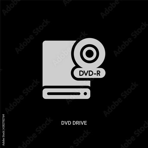 white dvd drive vector icon on black background. modern flat dvd drive from computer concept vector sign symbol can be use for web, mobile and logo.
