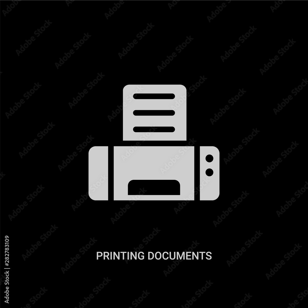 white printing documents vector icon on black background. modern flat printing documents from business and finance concept vector sign symbol can be use for web, mobile and logo.