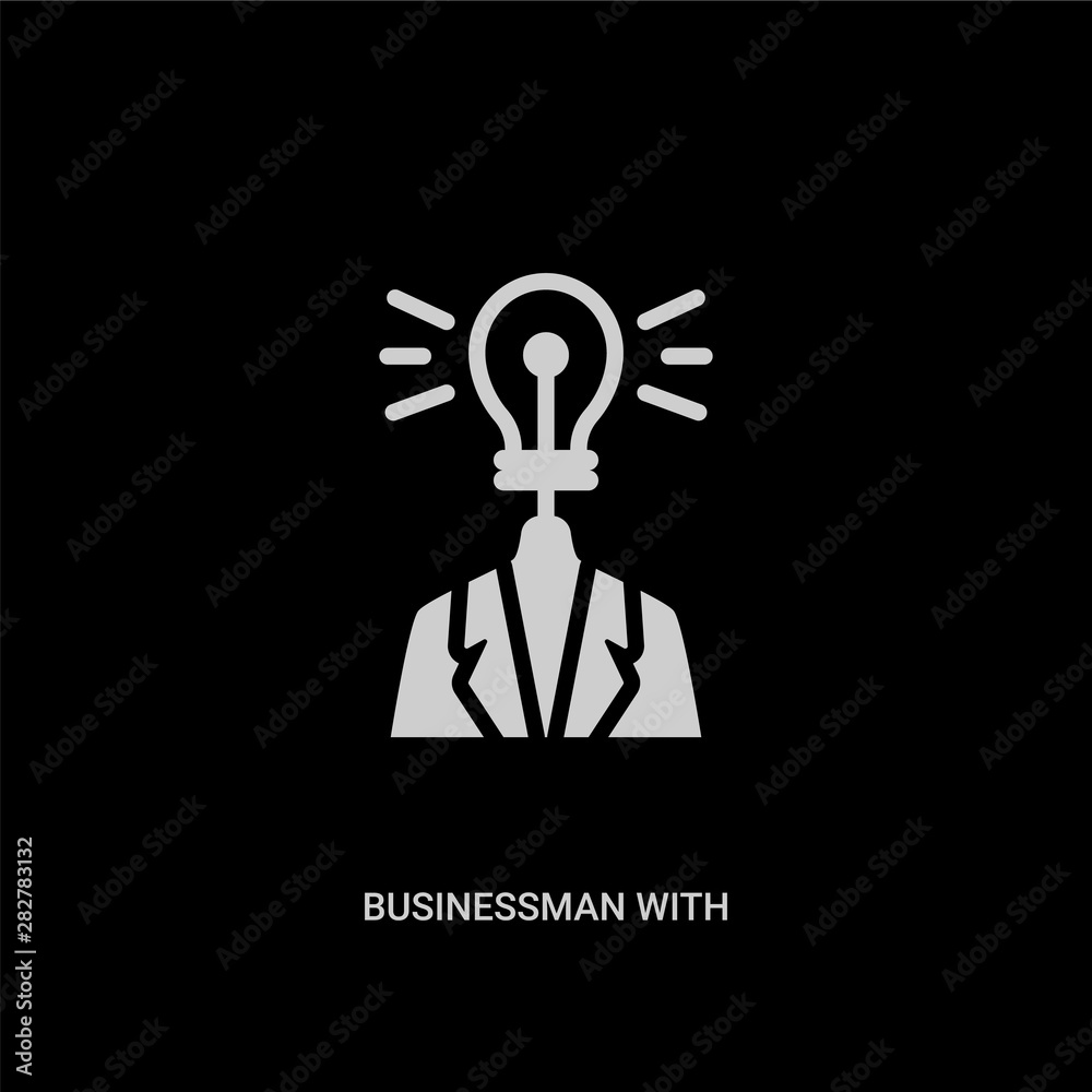 white businessman with an idea vector icon on black background. modern flat businessman with an idea from business concept vector sign symbol can be use for web, mobile and logo. white businessman with an idea vector icon on black background. modern flat businessman with an idea from business concept vector sign symbol can be use for web, mobile and logo.