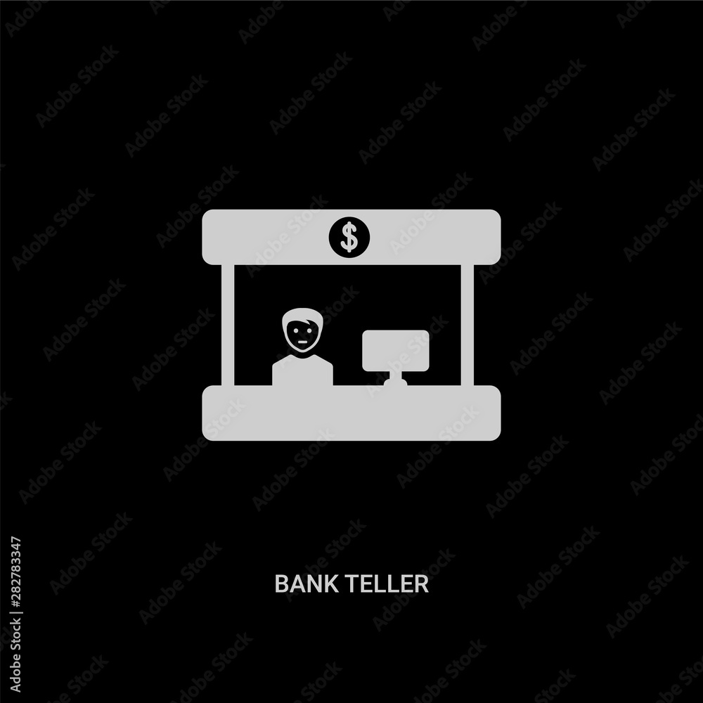 white bank teller vector icon on black background. modern flat bank teller from business concept vector sign symbol can be use for web, mobile and logo. white bank teller vector icon on black background. modern flat bank teller from business concept vector sign symbol can be use for web, mobile and logo.