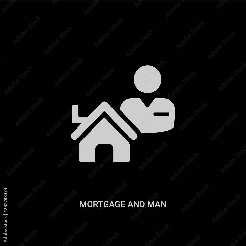 white mortgage and man vector icon on black background. modern flat mortgage and man from business concept vector sign symbol can be use for web, mobile and logo. white mortgage and man vector icon on black background. modern flat mortgage and man from business concept vector sign symbol can be use for web, mobile and logo.