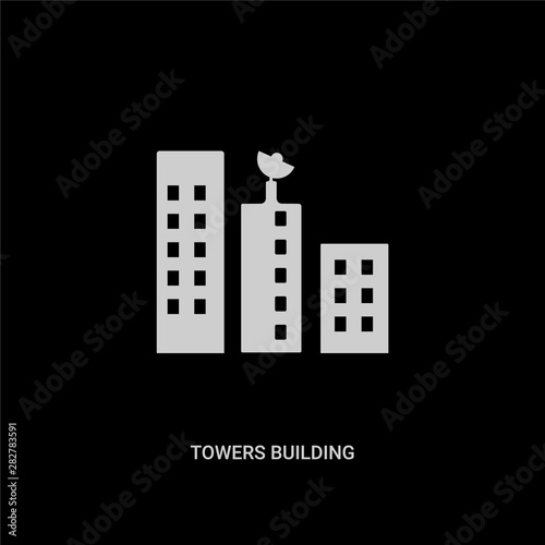 white towers building transmission vector icon on black background. modern flat towers building transmission from buildings concept vector sign symbol can be use for web, mobile and logo.
