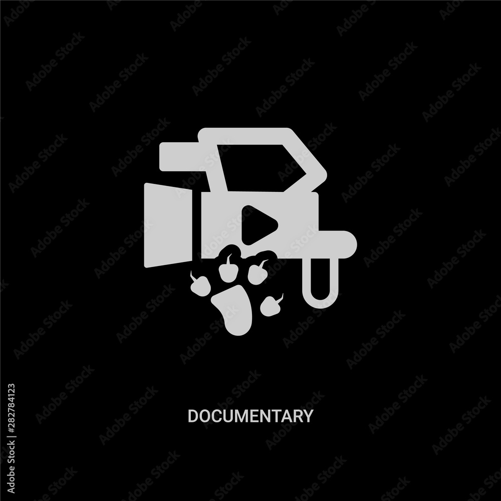 white documentary vector icon on black background. modern flat documentary from animals concept vector sign symbol can be use for web, mobile and logo.