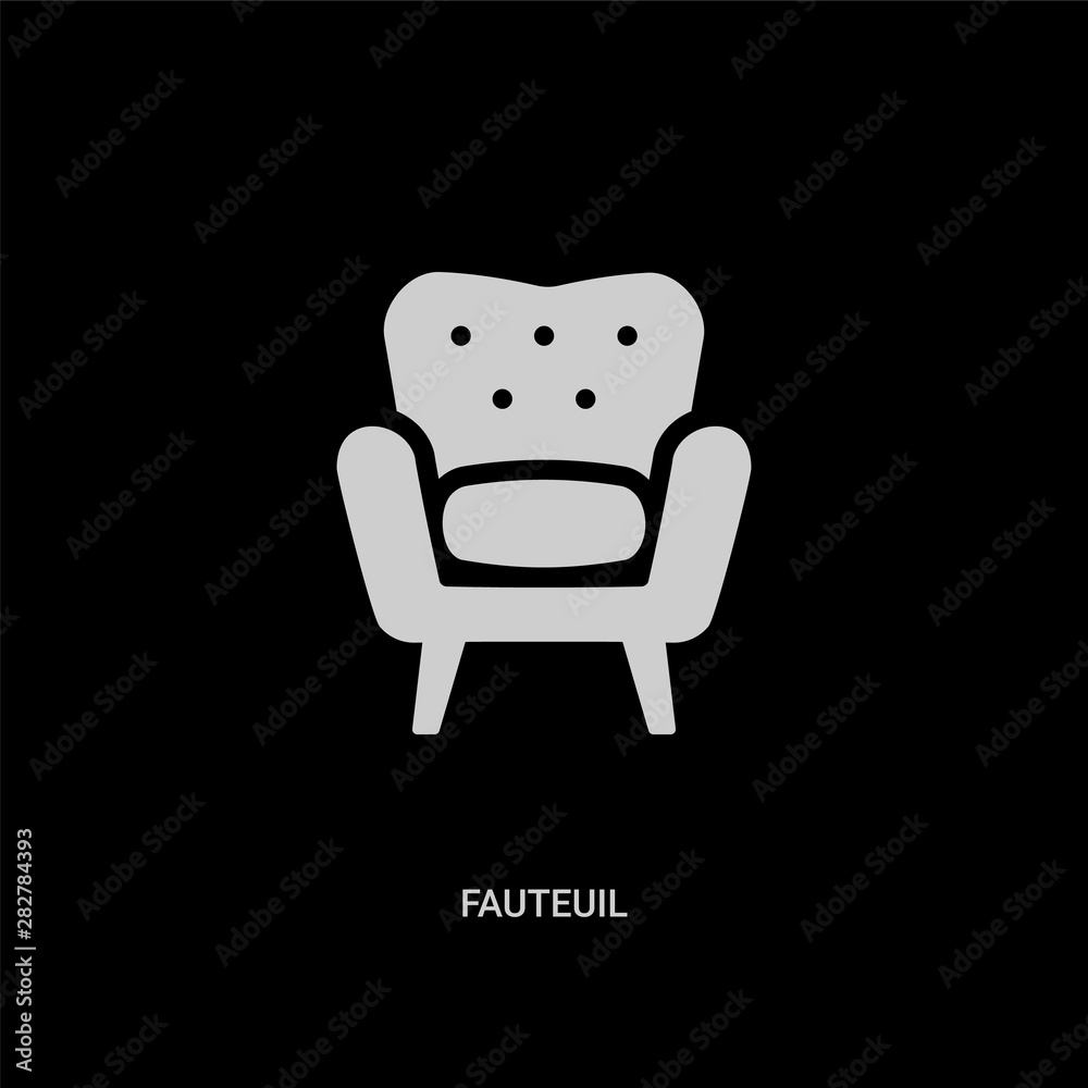 white fauteuil vector icon on black background. modern flat fauteuil from furniture and household concept vector sign symbol can be use for web, mobile and logo. white fauteuil vector icon on black background. modern flat fauteuil from furniture and household concept vector sign symbol can be use for web, mobile and logo.