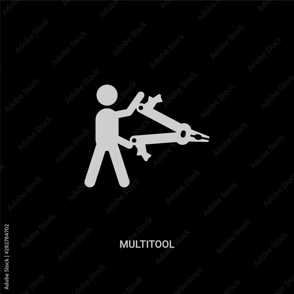 white multitool vector icon on black background. modern flat multitool from free time concept vector sign symbol can be use for web, mobile and logo.