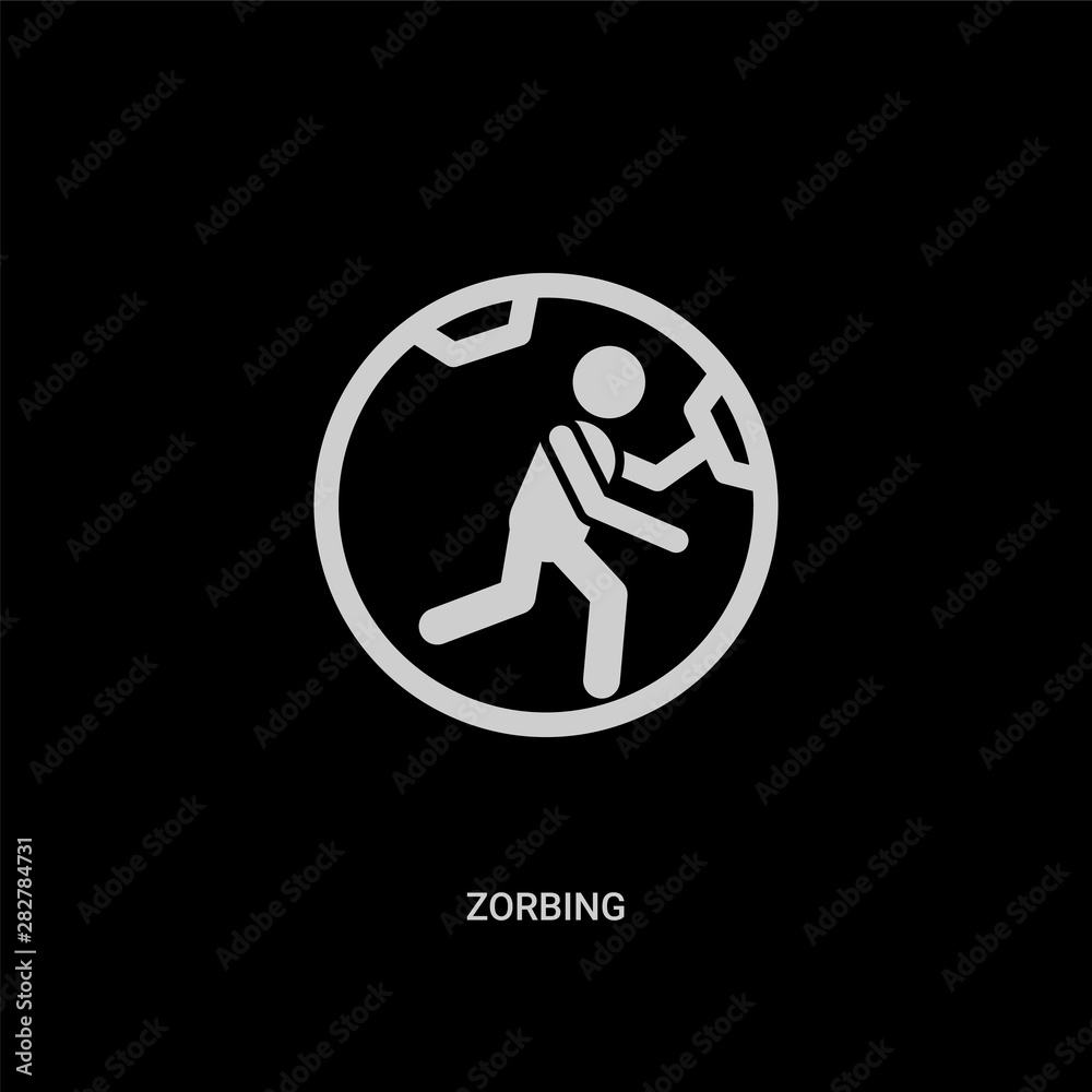 white zorbing vector icon on black background. modern flat zorbing from free time concept vector sign symbol can be use for web, mobile and logo. white zorbing vector icon on black background. modern flat zorbing from free time concept vector sign symbol can be use for web, mobile and logo.