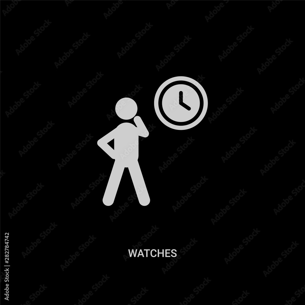 white watches vector icon on black background. modern flat watches from free time concept vector sign symbol can be use for web, mobile and logo. white watches vector icon on black background. modern flat watches from free time concept vector sign symbol can be use for web, mobile and logo.