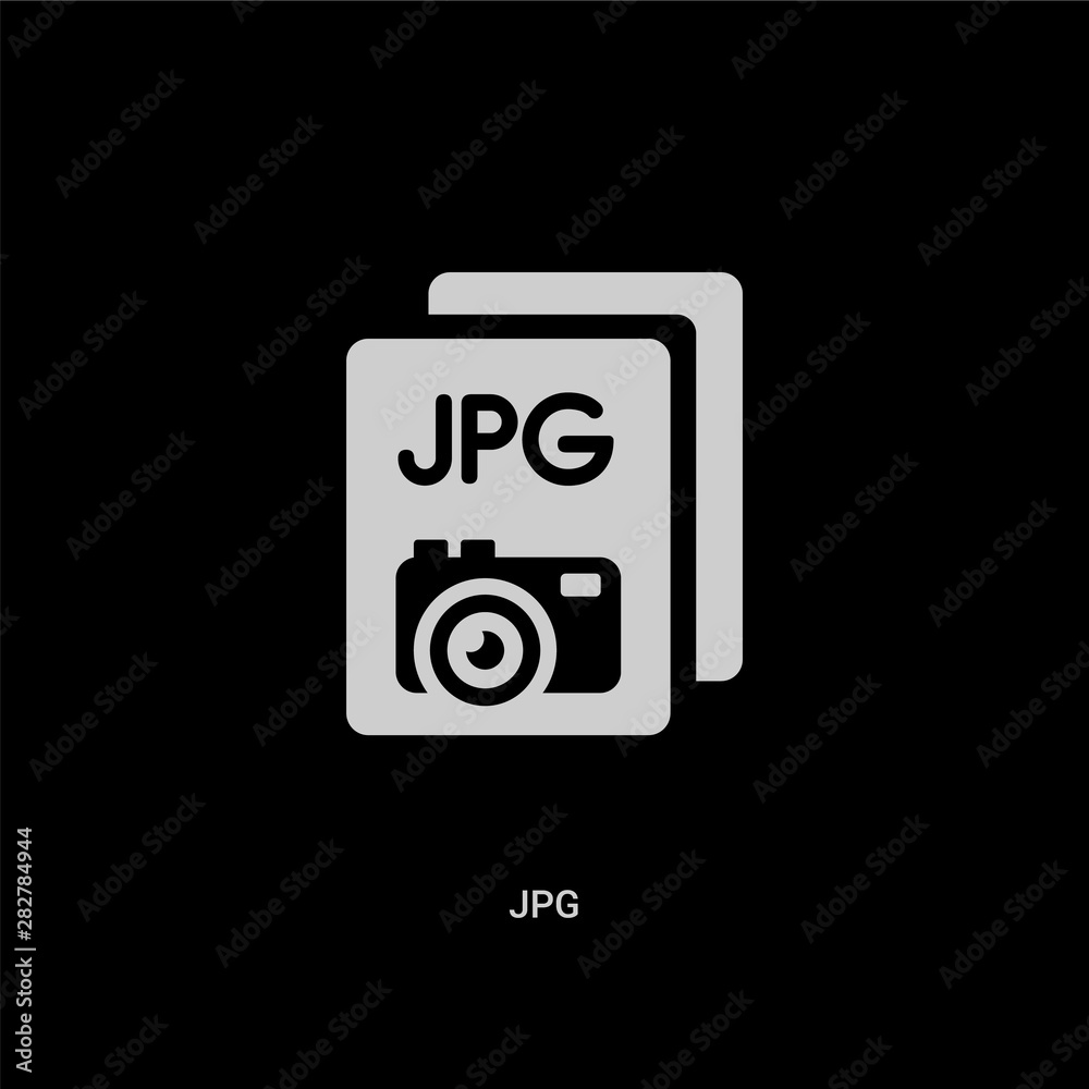 white jpg vector icon on black background. modern flat jpg from file type concept vector sign symbol can be use for web, mobile and logo. white jpg vector icon on black background. modern flat jpg from file type concept vector sign symbol can be use for web, mobile and logo.