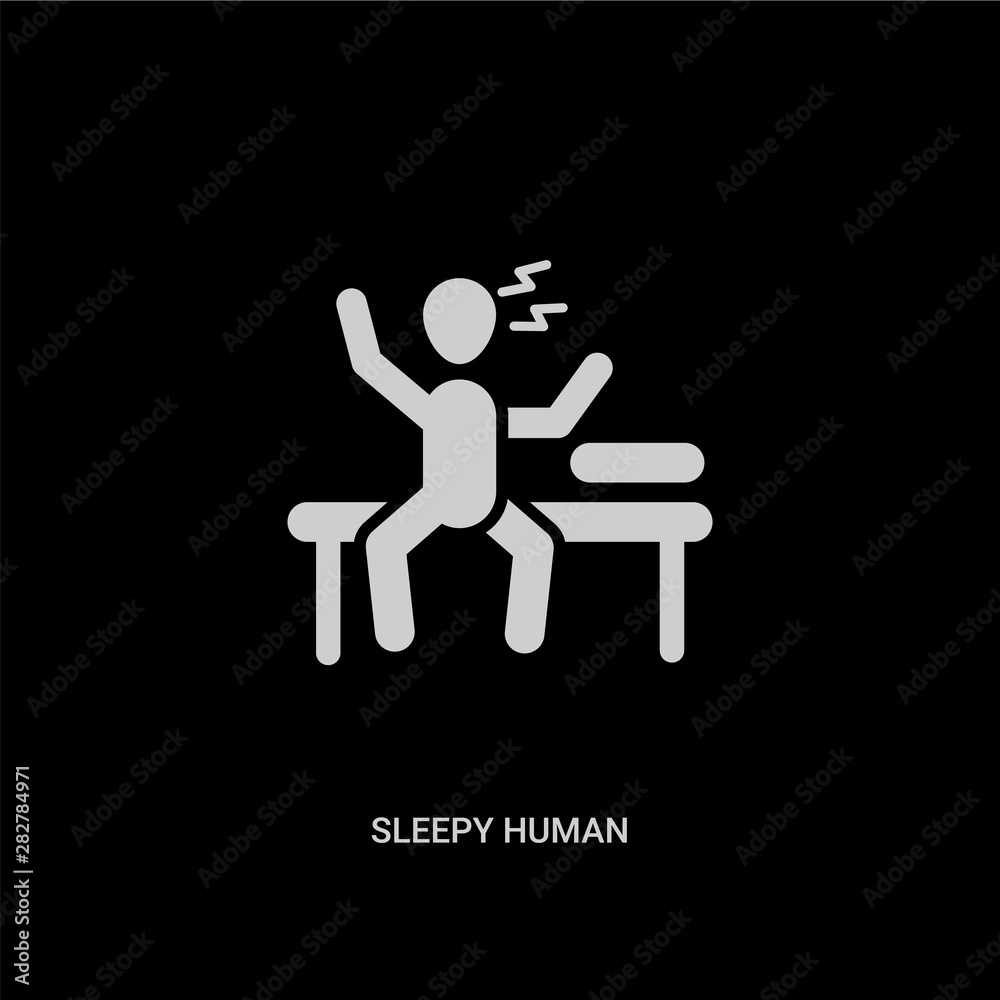 white sleepy human vector icon on black background. modern flat sleepy human from feelings concept vector sign symbol can be use for web, mobile and logo. white sleepy human vector icon on black background. modern flat sleepy human from feelings concept vector sign symbol can be use for web, mobile and logo.
