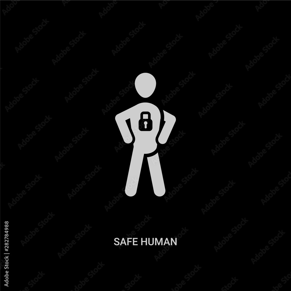 white safe human vector icon on black background. modern flat safe human from feelings concept vector sign symbol can be use for web, mobile and logo.