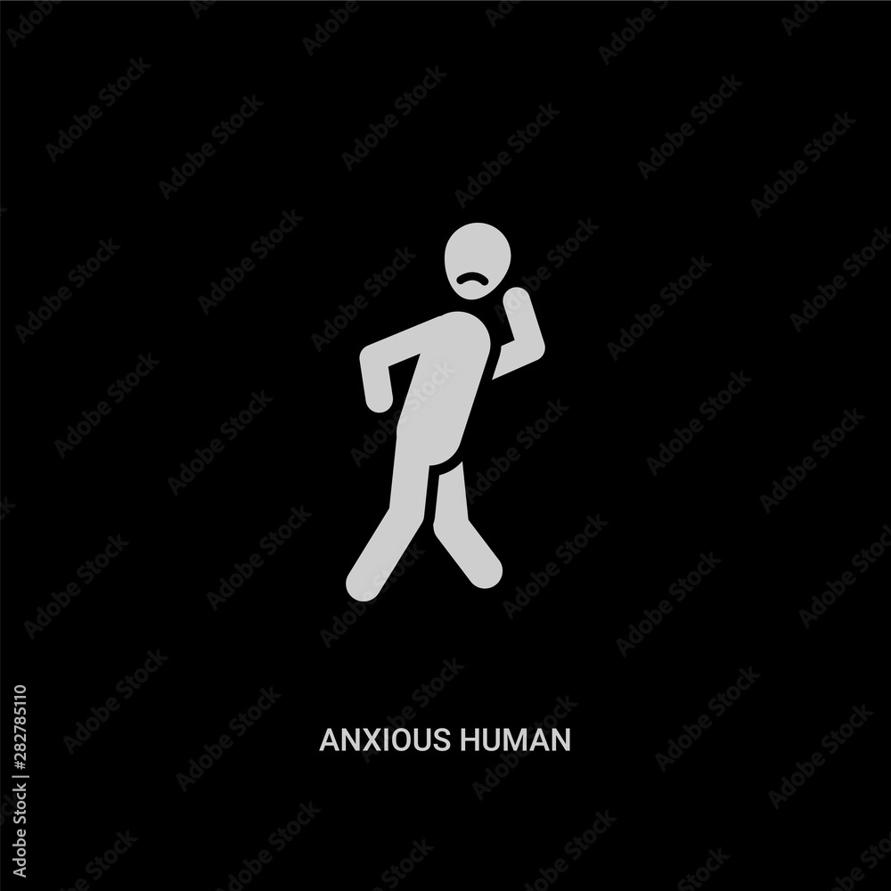 white anxious human vector icon on black background. modern flat anxious human from feelings concept vector sign symbol can be use for web, mobile and logo. white anxious human vector icon on black background. modern flat anxious human from feelings concept vector sign symbol can be use for web, mobile and logo.